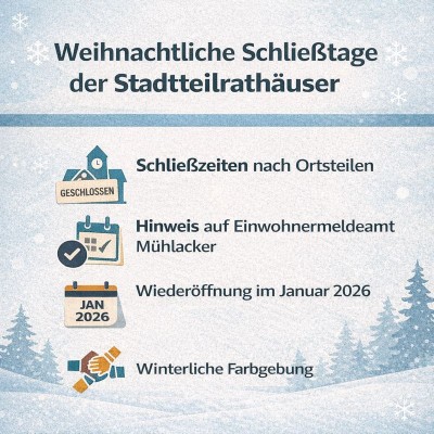 Weihnachtliche Schließtage der Stadtteilrathäuser in Mühlacker